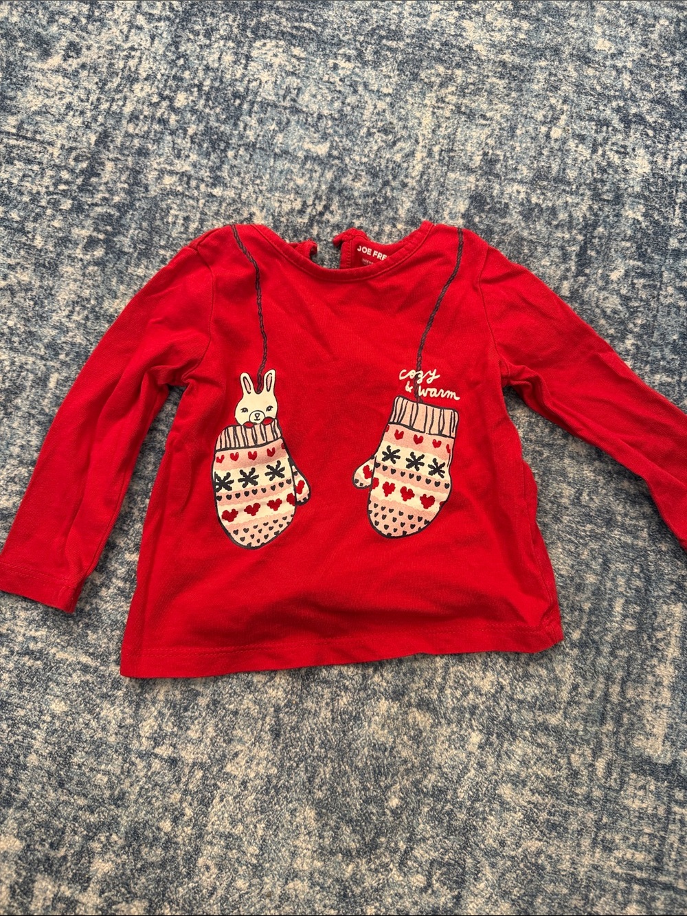 Joe Fresh Red Long-Sleeve Kids Top with Mitten Bunny Graphic
